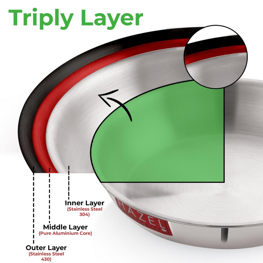 Hazel Triply Stainless Steel Induction Bottom Kadhai