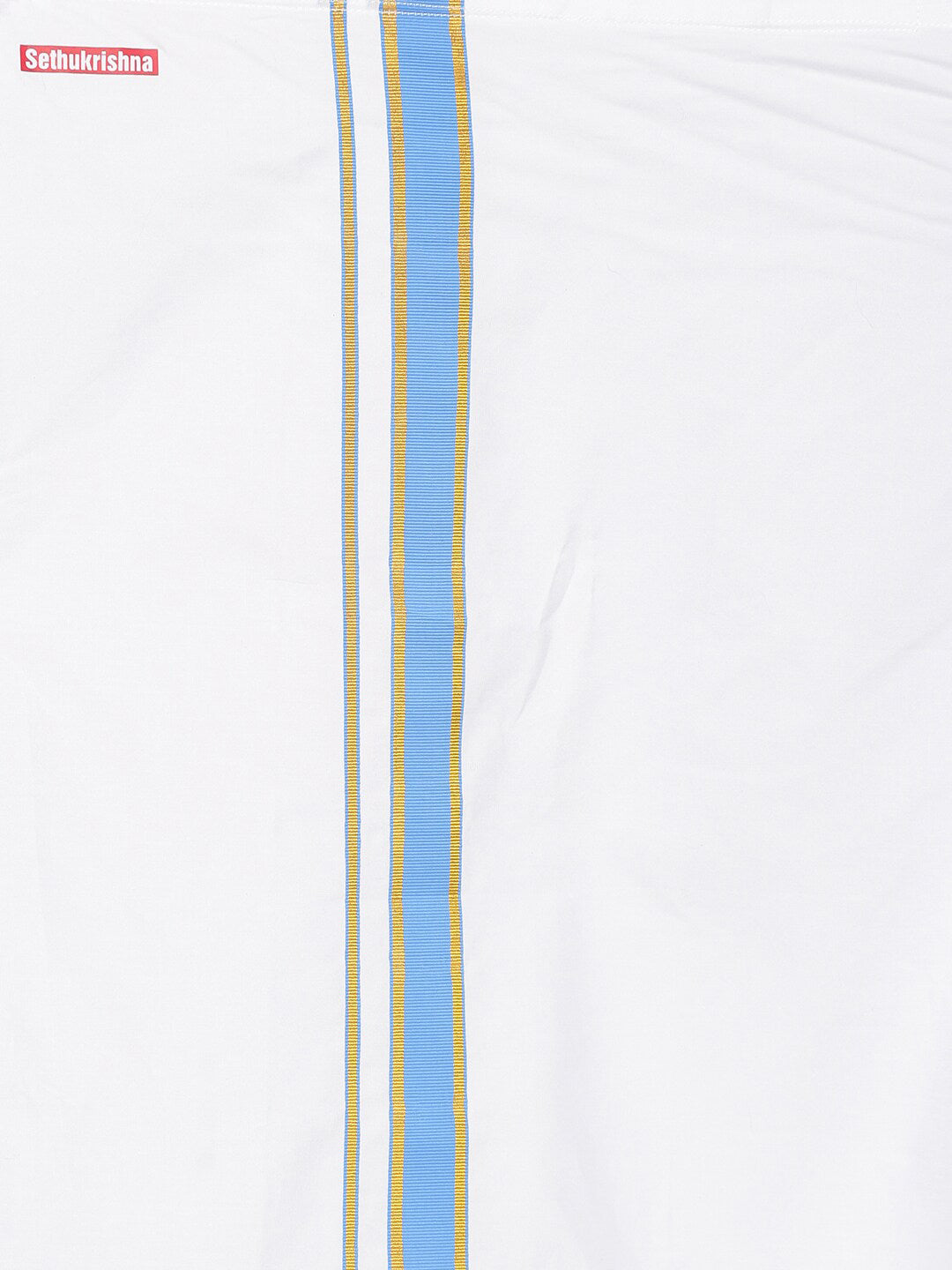 Sethukrishna Boys Blue & White Solid Shirt and Veshti Set