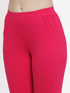 TAG 7 Women Pack Of 2 Pink & Black Solid Straight-Fit Ankle-Length Leggings