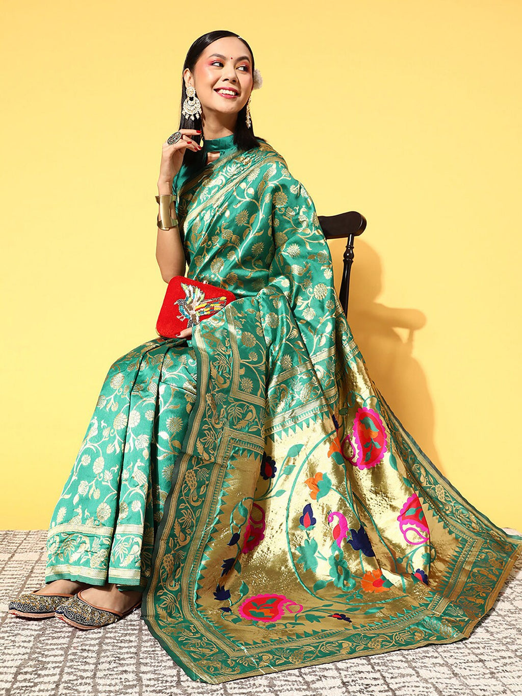 Saree Mall Ethnic Motifs Silk Blend Banarasi Sarees