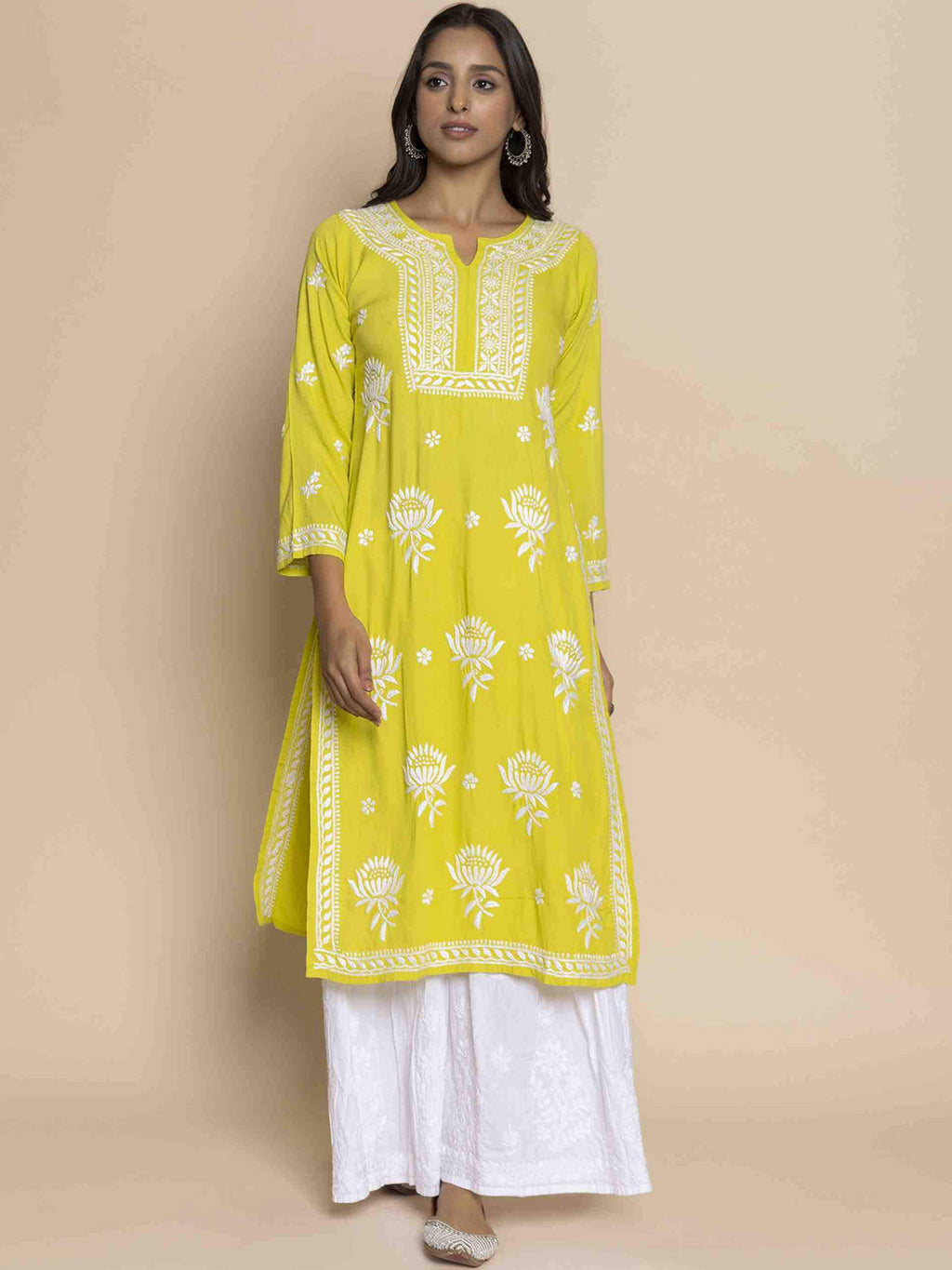 HOUSE OF KARI Floral Chikankari Embroidered Cotton Straight Kurta