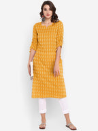 Janasya Yellow & Off-White Woven Design Straight Kurta - Distacart