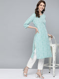HERE&NOW Women Green & White Bandhani Print Straight Kurta