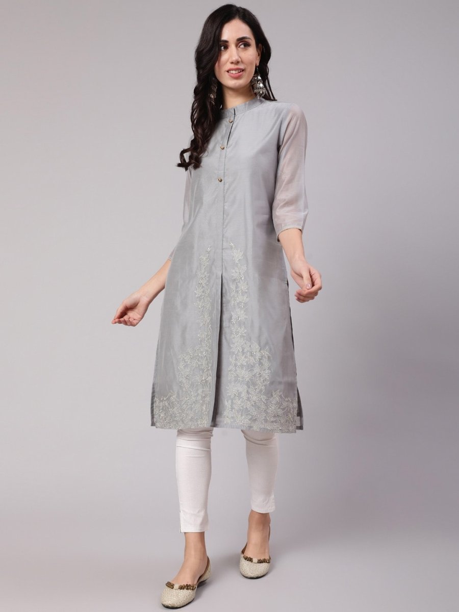 Aks Thread Work Chanderi Silk Kurta