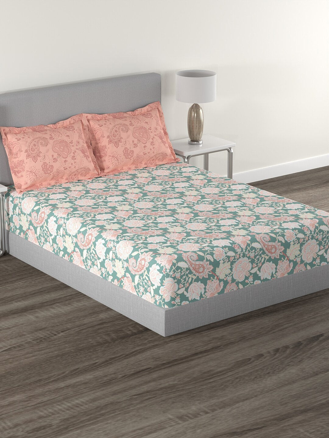 MYTRIDENT Green White Ethnic Motifs Cotton 144 TC Queen Bedsheet With 2 Pillow Covers - Distacart
