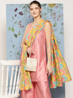 HERE&NOW Shoulder Straps Solid Straight Kurta with Palazzos & Printed Dupatta