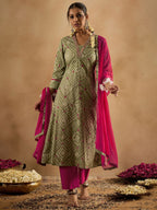Indo Era Bandhani Printed Pure Cotton Kurta With Trousers & Dupatta - Distacart