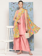 HERE&NOW Shoulder Straps Solid Straight Kurta with Palazzos & Printed Dupatta