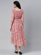 Souchii White & Red Floral Layered Chiffon Midi Dress - Distacart