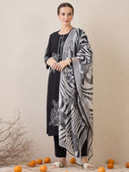 Indo Era Floral Embroidered Round Neck Sequinned Linen Kurta With Trousers & Dupatta - Distacart