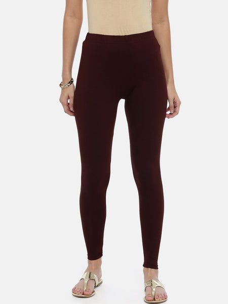 Souchii Brown Solid Slim-Fit Ankle-Length Leggings