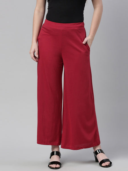 Souchii Maroon Knitted Cotton Ethnic Palazzos
