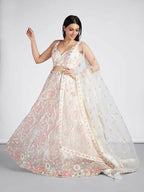 House of Panchhi Cream Net Sequins And Thread Embroidery Lehenga Choli & Dupatta