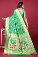 Jyoti Fashion Women's Green Paithani Silk Zari Woven Saree with Blouse
