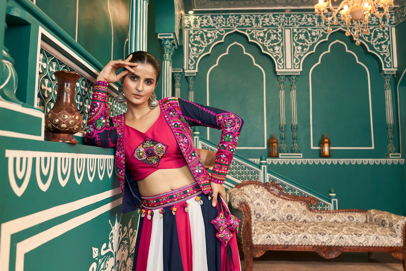 AI Fashion Multi Color Viscose Rayon Designer Navratri Lehenga Choli Collection