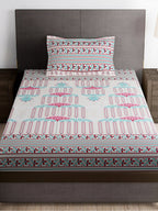 Story@home Grey & Pink Ethnic Motifs 180 TC Bedsheet with Pillow Cover - Distacart