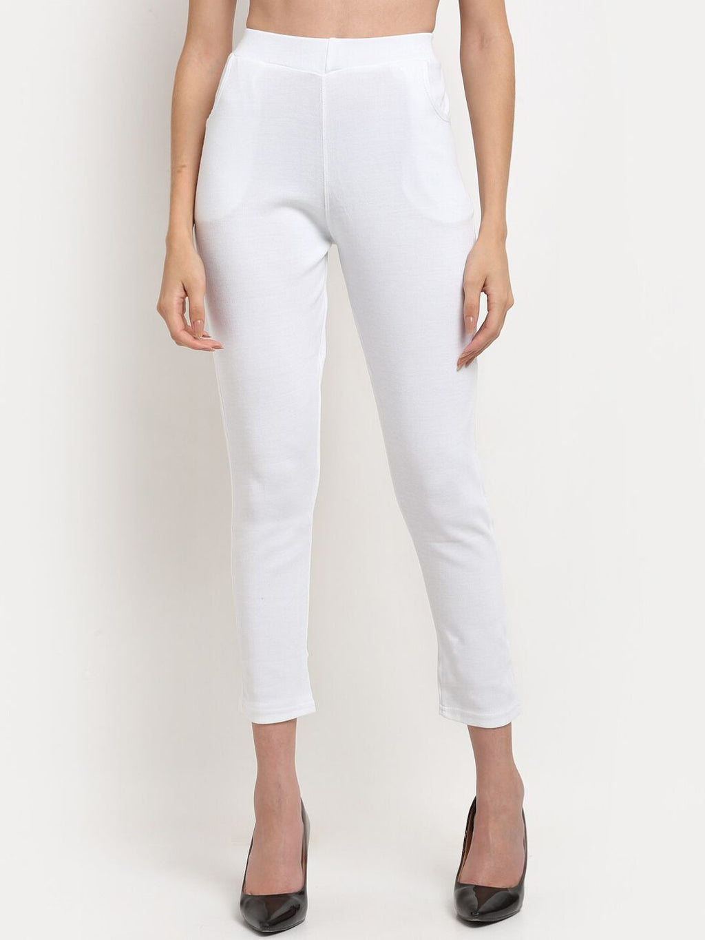 TAG 7 Women White Solid Ankle Length Leggings Pants