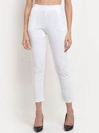 TAG 7 Women White Solid Ankle Length Leggings Pants