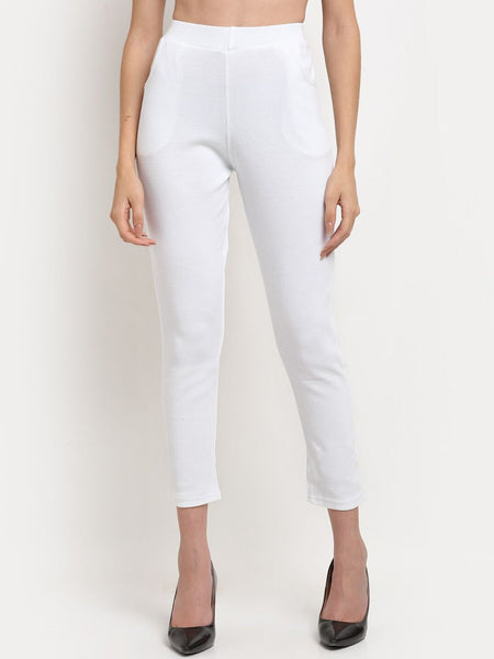 TAG 7 Women White Solid Ankle Length Leggings Pants
