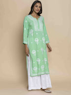 HOUSE OF KARI Floral Embroidered Chikankari Straight Kurta
