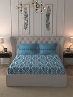 MYTRIDENT Blue White Ethnic Motifs Cotton 120 TC Queen Bedsheet With 2 Pillow Covers