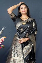 Jyoti Fashion Women's Black Paithani Silk Zari Woven Saree with Blouse - Distacart