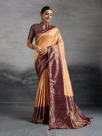 PR Fashion Coffee Kanjivaram Soft Silk Kadiyal Pattern Double Zari Woven Patta, Meenakari Woven Pallu Saree
