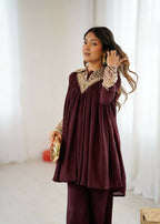 Teeya Creation Maroon Heavy Chinnon Silk Embroidery Work Plazo pair - Distacart