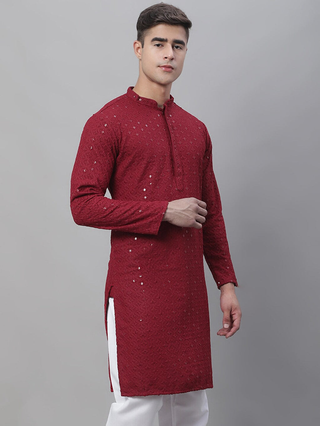 Sojanya Ethnic Motifs Embroidered Sequinned Pure Cotton Kurta