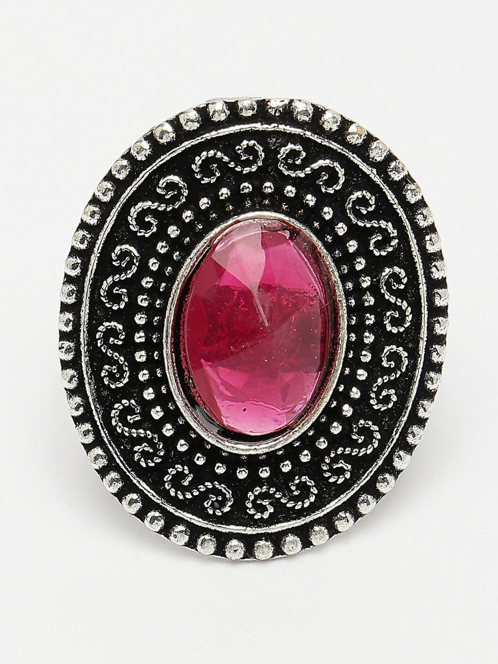 NVR Women's Pink Silver-Toned German Silver Adjustable Finger Ring