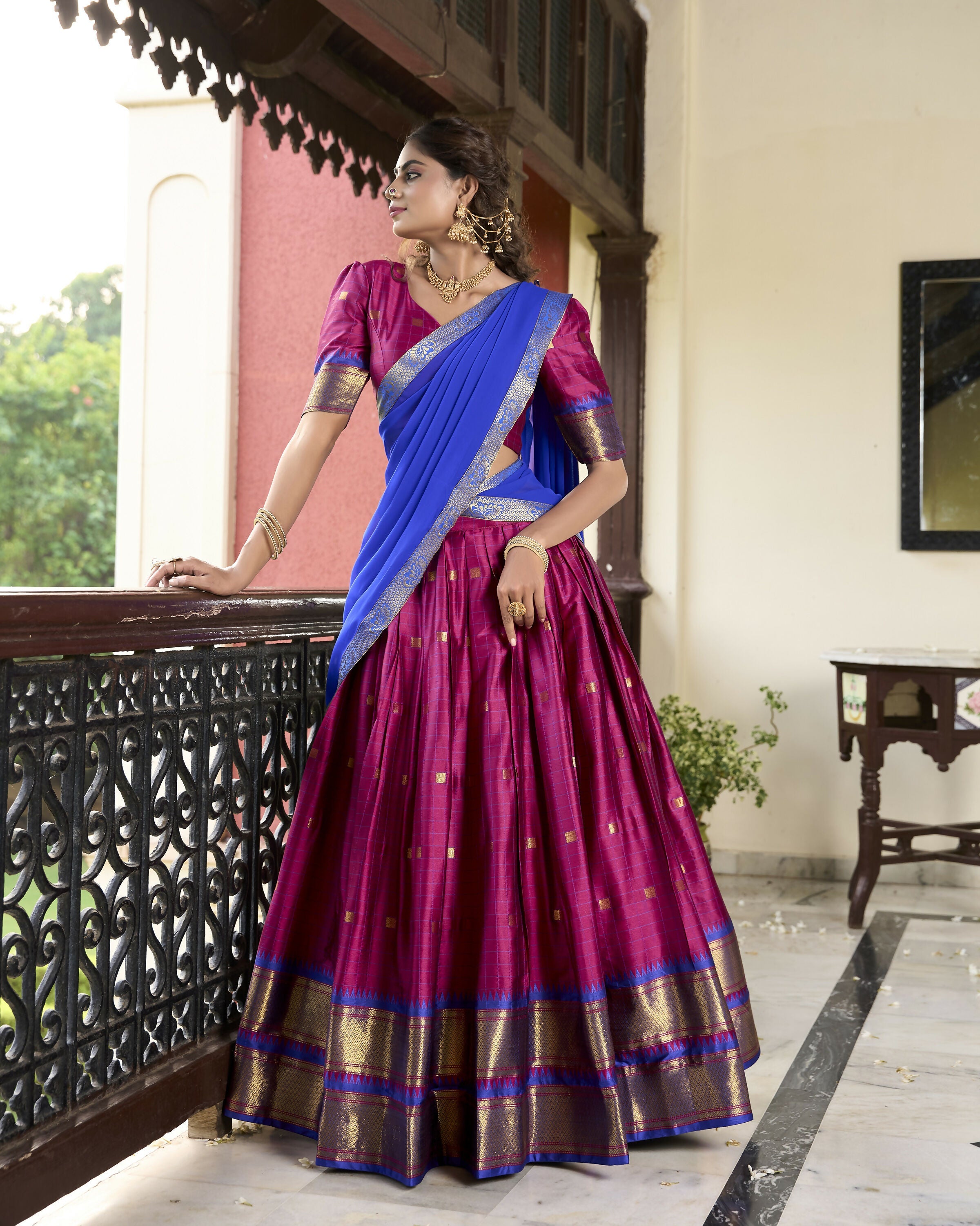 Lorenvalley Ranipink Cotton Silk Weaving Work With Paithani Concept Lehenga Choli