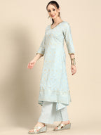 Sangria Gold-Toned Foil Printed Sequinned Detail A-Line Kurta with Palazzos