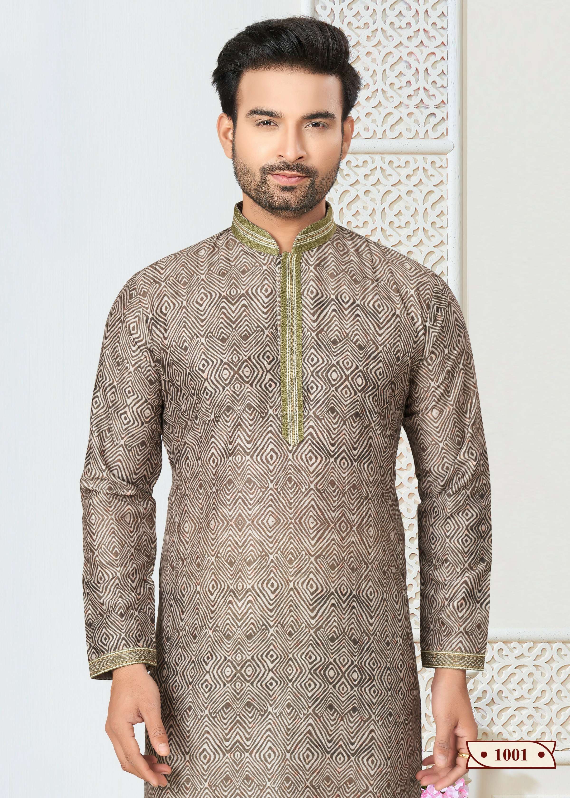 Joban Fashion Men's Grrey Cotton printed Kurta Pyjama set
