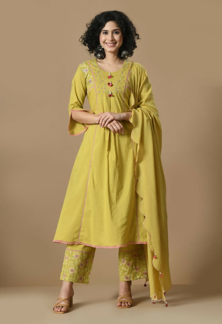 Joban Fashion Mehendi Cotton Kurta Set