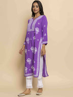 HOUSE OF KARI Ethnic Motifs Chikankari Embroidered Notched Round Neck Straight Kurta