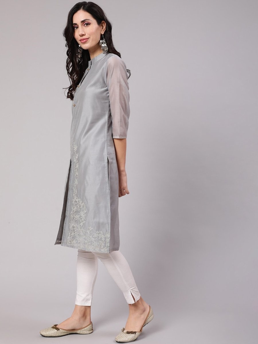 Aks Thread Work Chanderi Silk Kurta