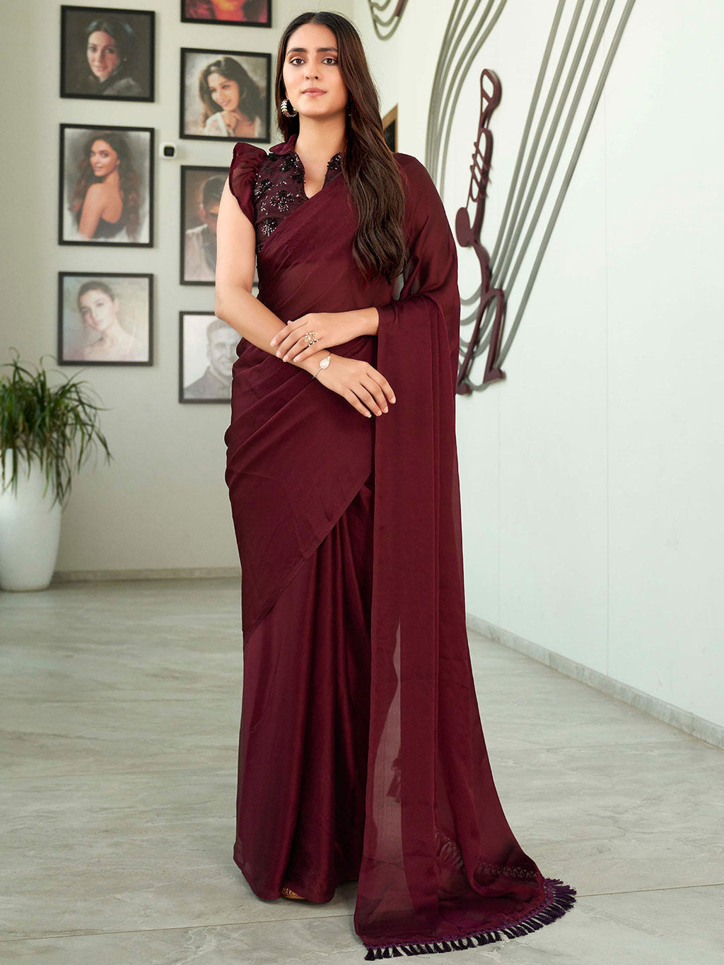 Tikhi Imli Solid Satin Saree - Distacart