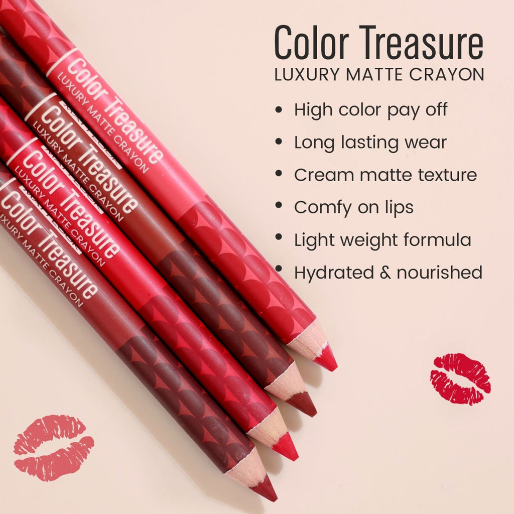 Matt Look Color Treasure Luxury Matte Lip Pencil Crayon - 02 Fire Ruby - Distacart
