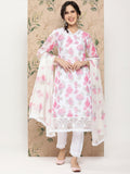 Sangria Floral Printed Regular Thread Work Kurta with Trousers & With Dupatta