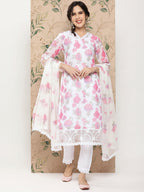 Sangria Floral Printed Regular Thread Work Kurta with Trousers & With Dupatta