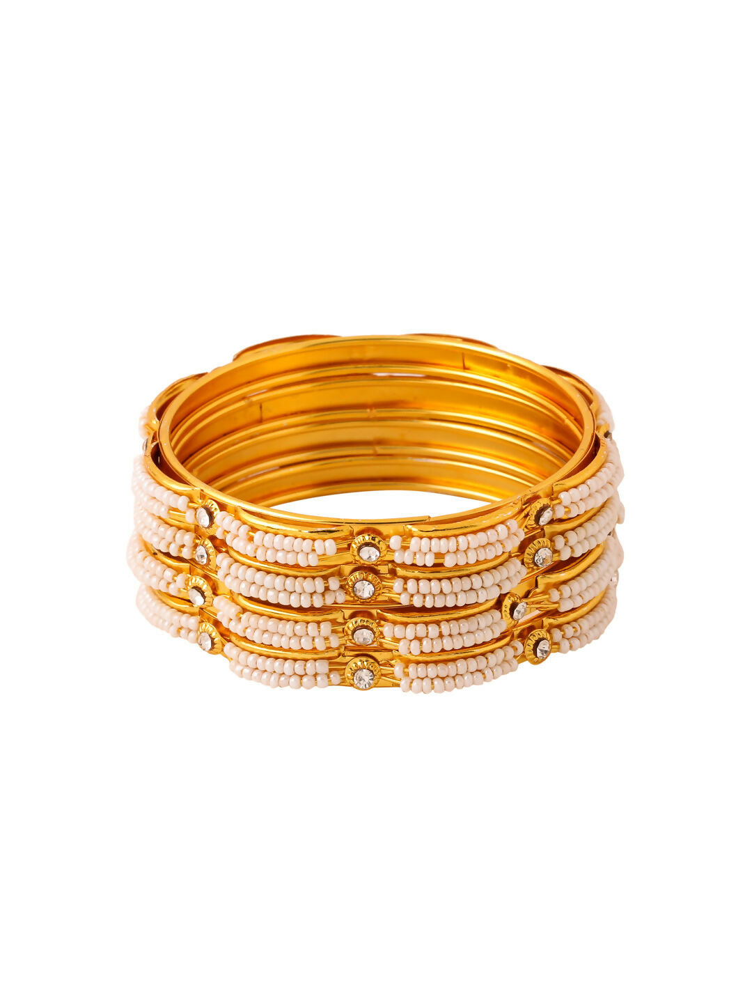 NVR Women's Set of 4 Gold-Plated Traditional Pearls Beaded Bangles - Distacart