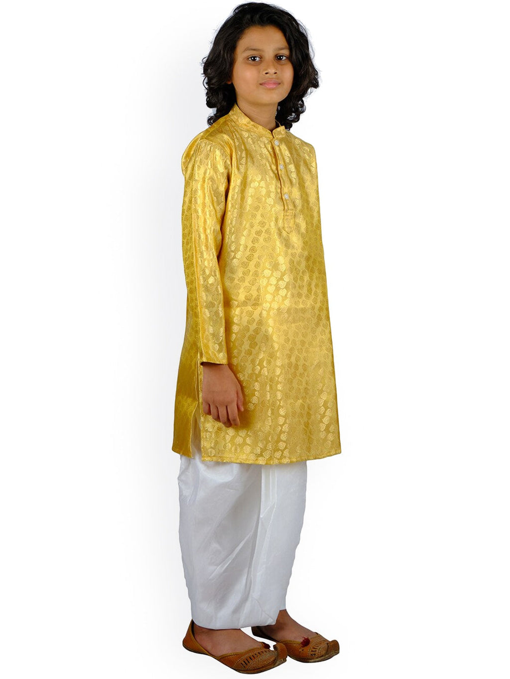 Sethukrishna Boys Gold-Toned Ethnic Motifs Printed Kurta with Pyjamas