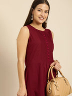 All About You Women Maroon Self Design Pure Cotton A-Line Kurta with Palazzos