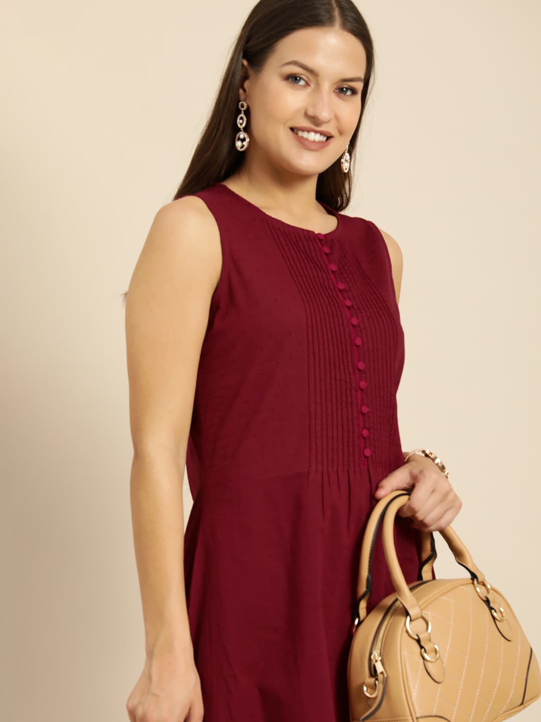 All About You Women Maroon Self Design Pure Cotton A-Line Kurta with Palazzos