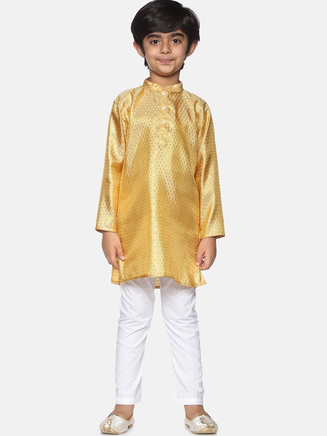 Sethukrishna Boys Gold-Coloured & White Kurta with Pyjamas
