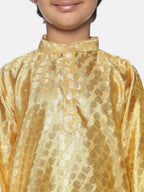 Sethukrishna Boys Gold-Toned Pleated Kurta with Dhoti Pants