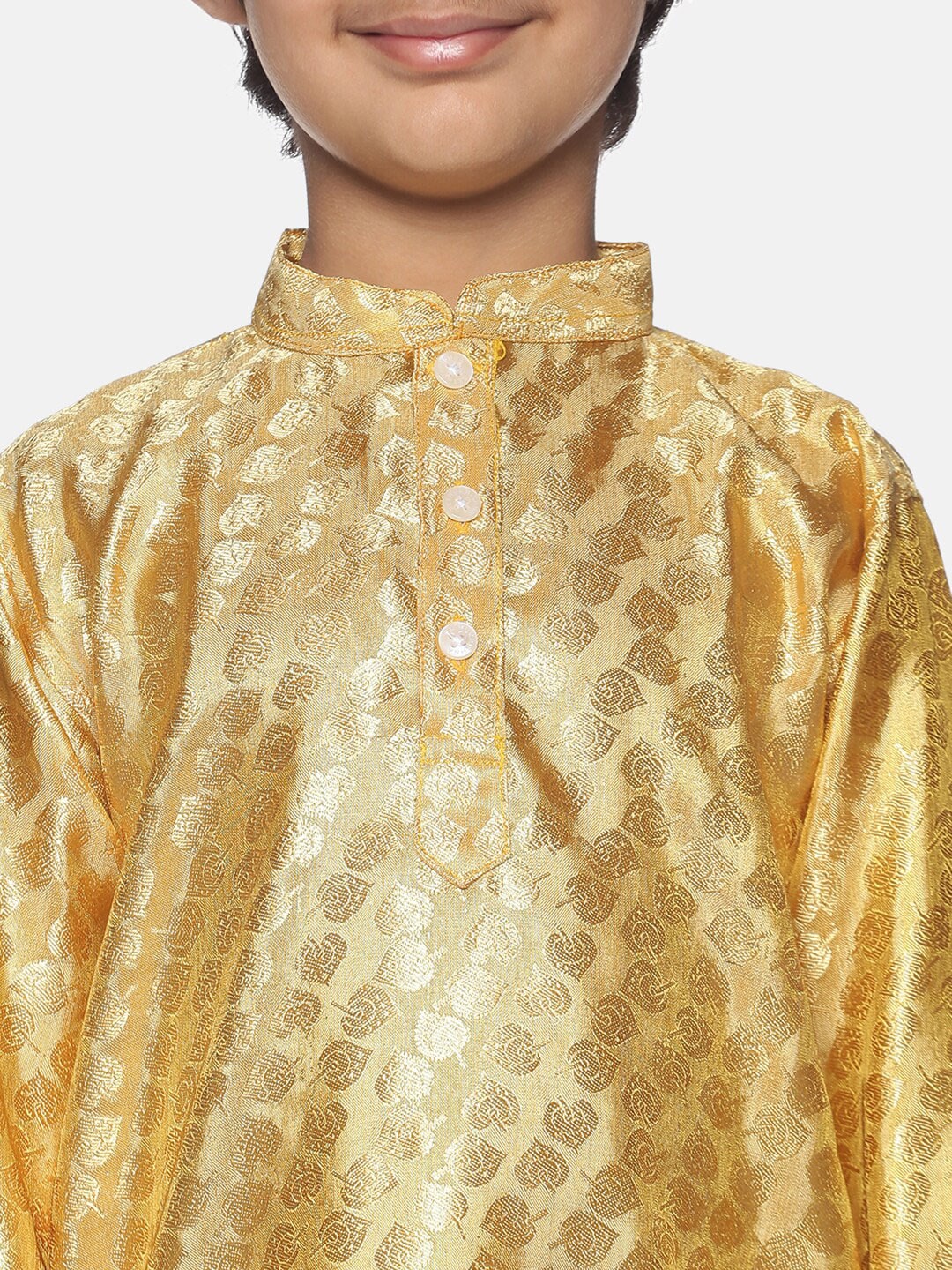Sethukrishna Boys Gold-Toned Pleated Kurta with Dhoti Pants