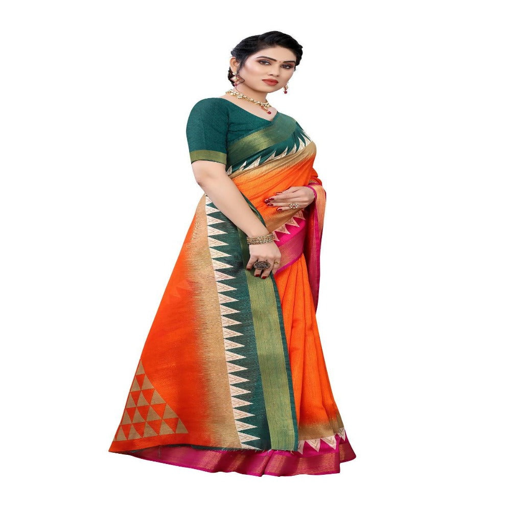 Vamika Orange Linen Jari Border Saree online