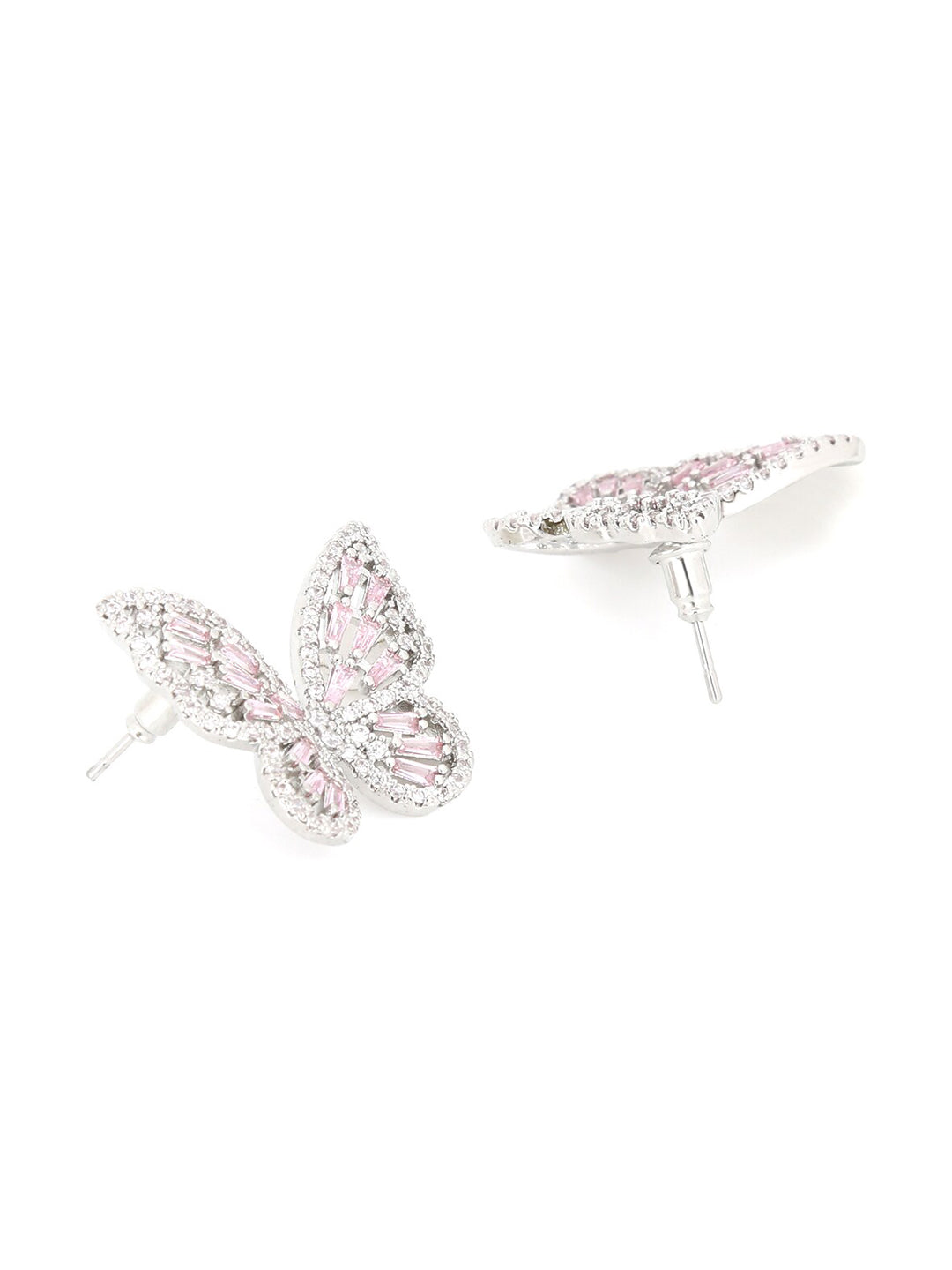 Yellow Chimes Silver-Toned & Pink Quirky Butterfly Studs Earrings - Distacart