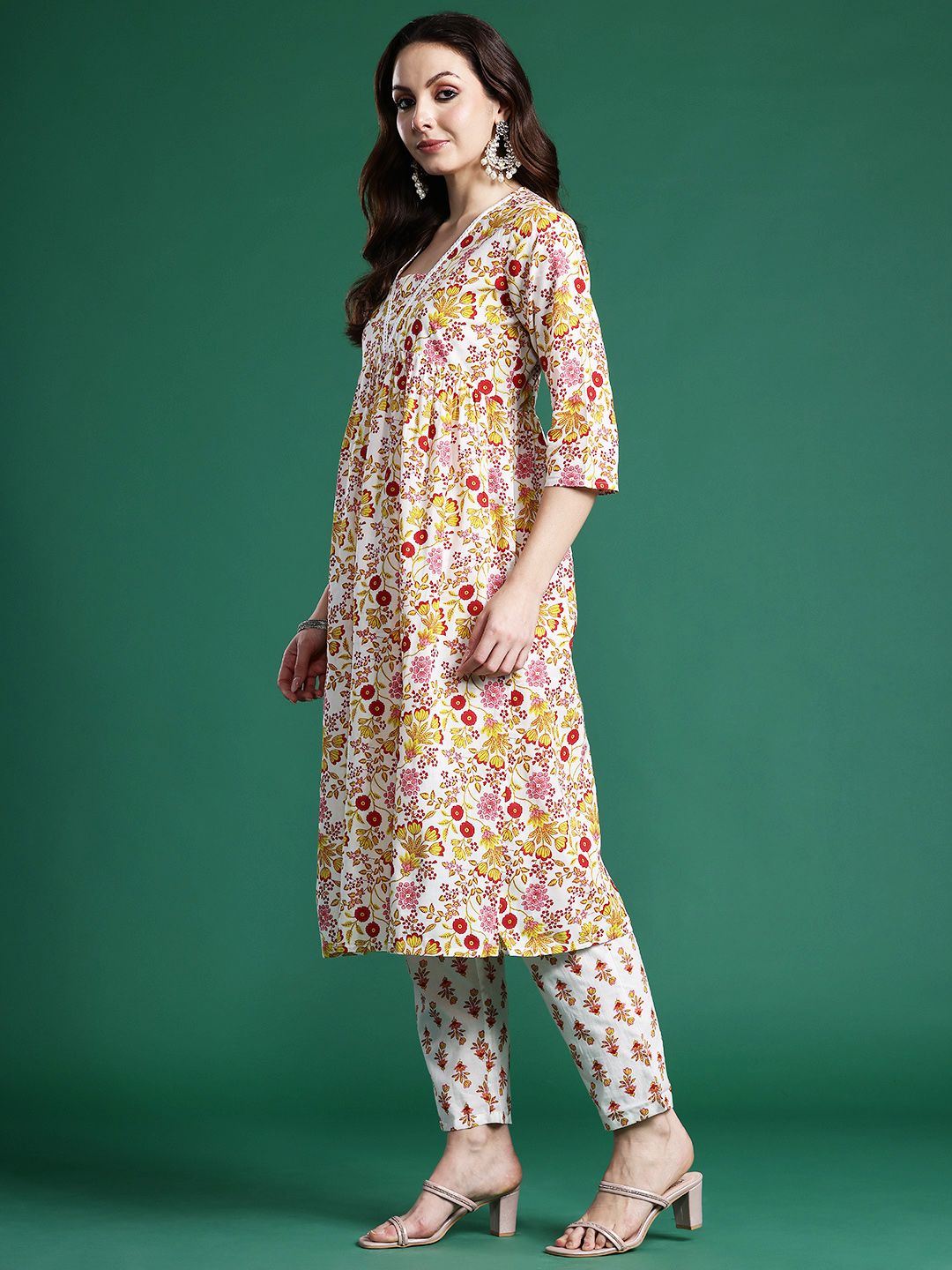 Indo Era Floral Printed Pure Cotton Kurta with Palazzos & Dupatta